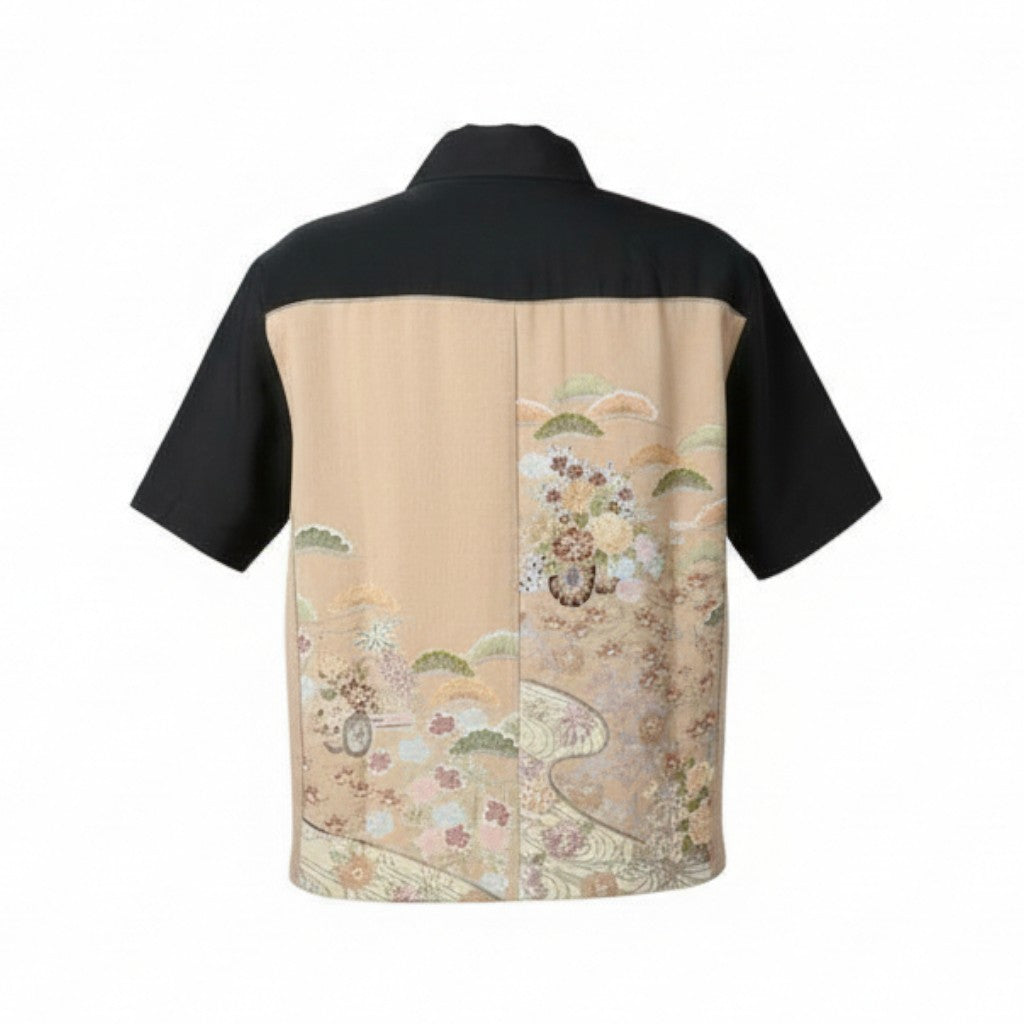 刺繍が光る紋付羽二重シルクシャツ