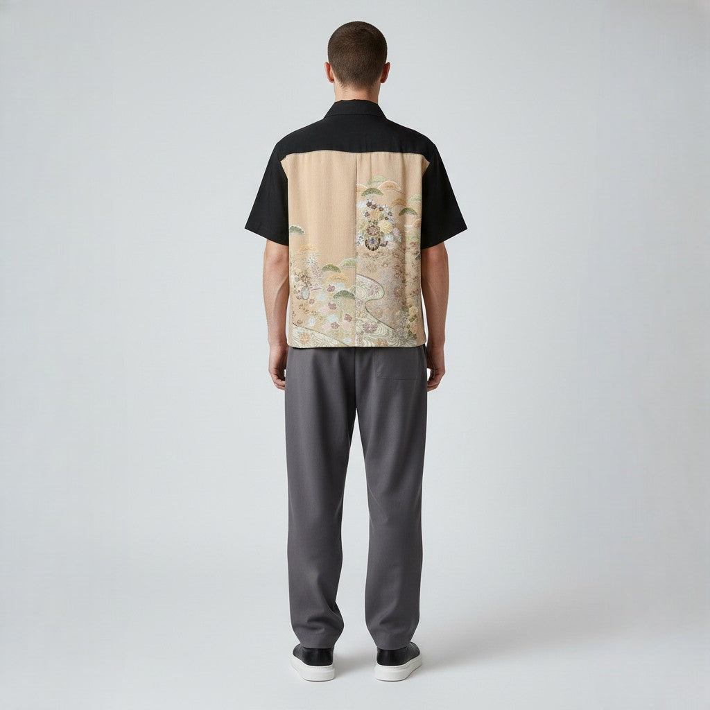 刺繍が光る紋付羽二重シルクシャツ