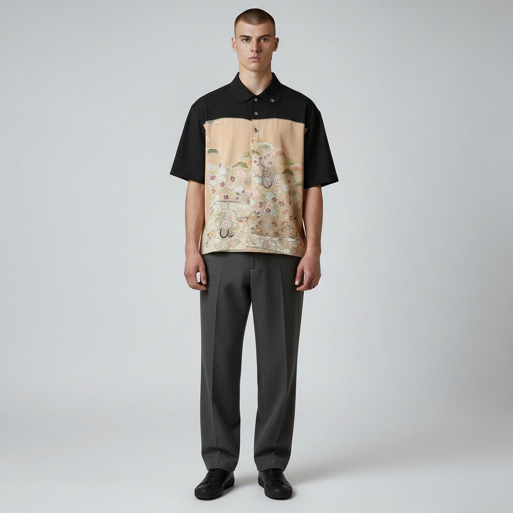 刺繍が光る紋付羽二重シルクシャツ