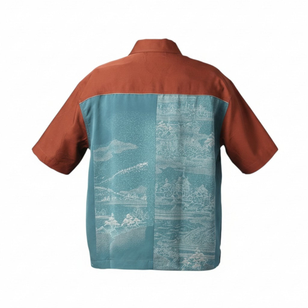 Traditional beauty: Silk shirt with festival scene pattern