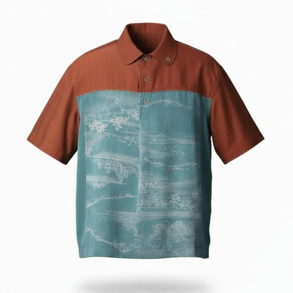 Traditional beauty: Silk shirt with festival scene pattern