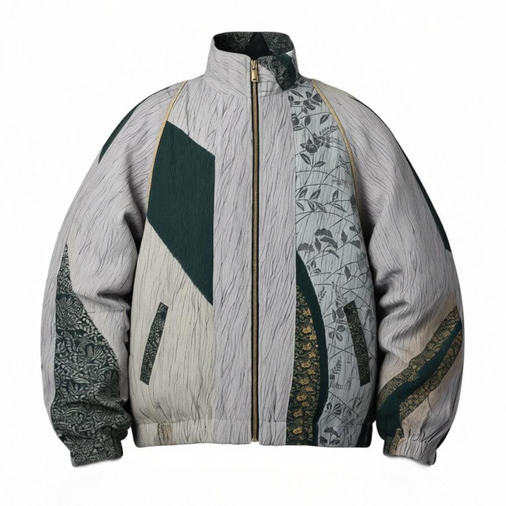 鳳凰が舞う絞り草花模様ブルゾン