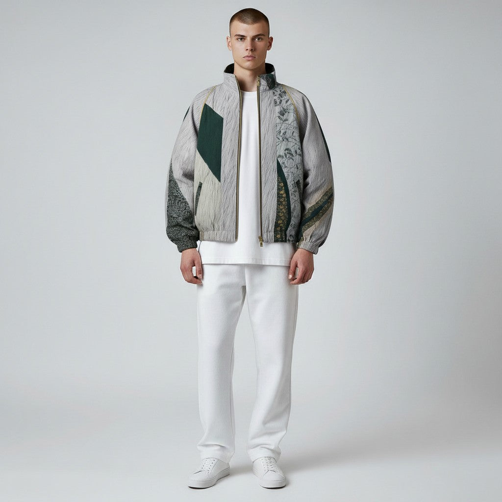 鳳凰が舞う絞り草花模様ブルゾン