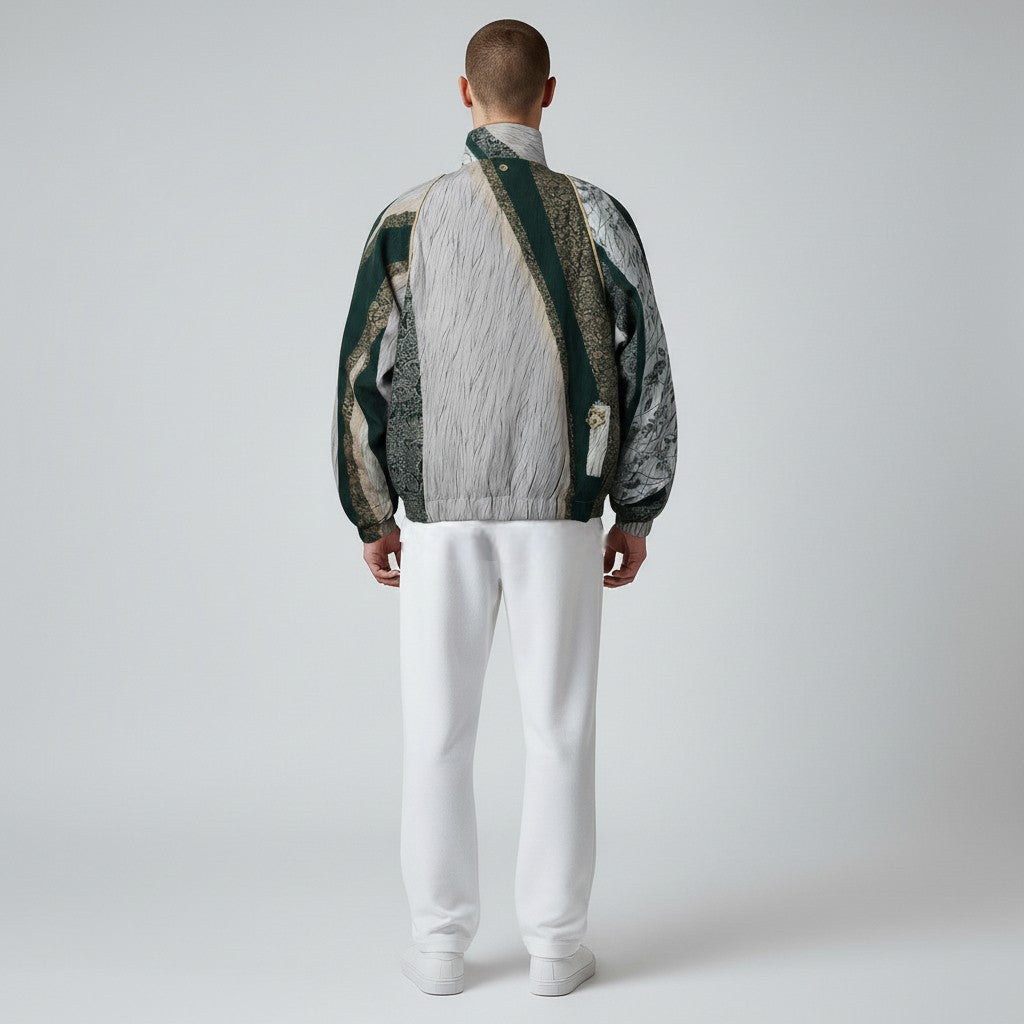 Dyed blouson with a floral pattern and a dancing phoenix