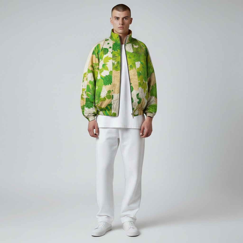 A green-toned furisode blouson jacket that exudes Japanese style