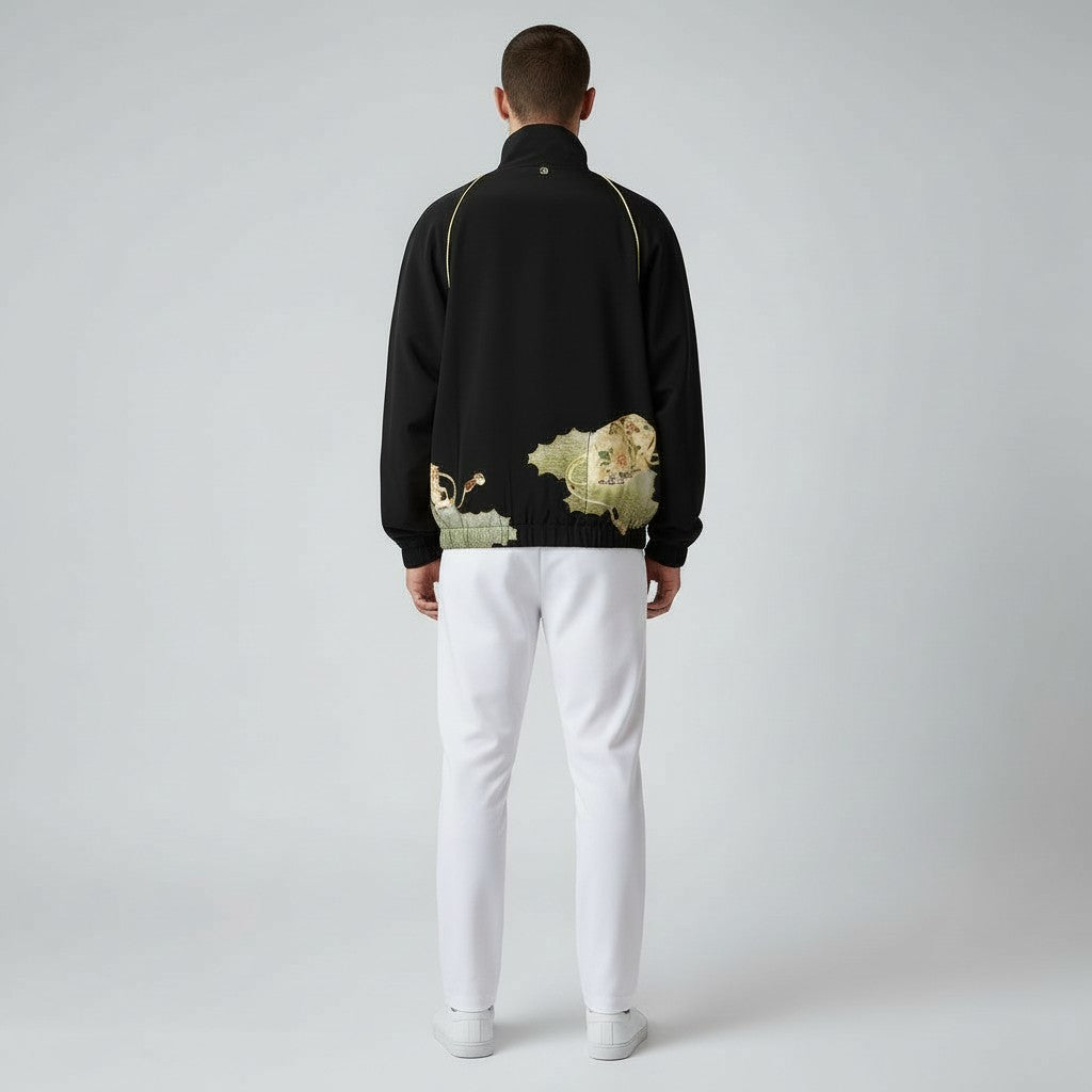 Black formal blouson jacket with gold embroidery