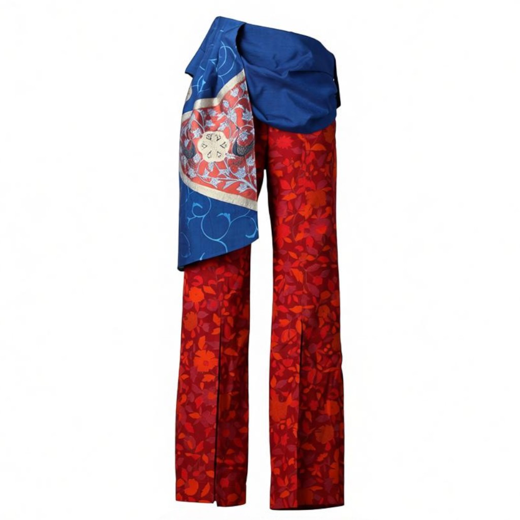 和モダン唐花模様紬と華文袋帯のパンツ