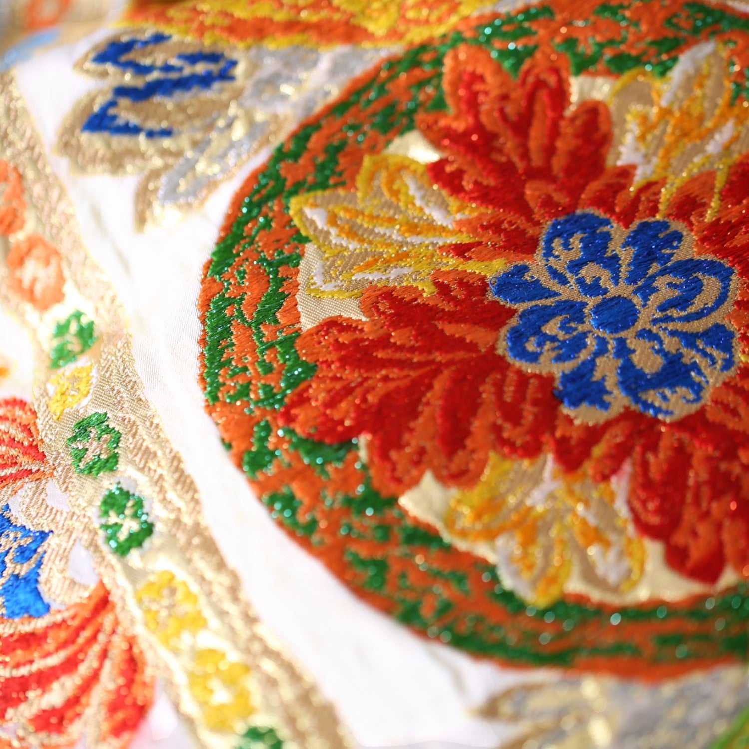 藍紫色の小紋と袋帯、和の贅沢パンツ