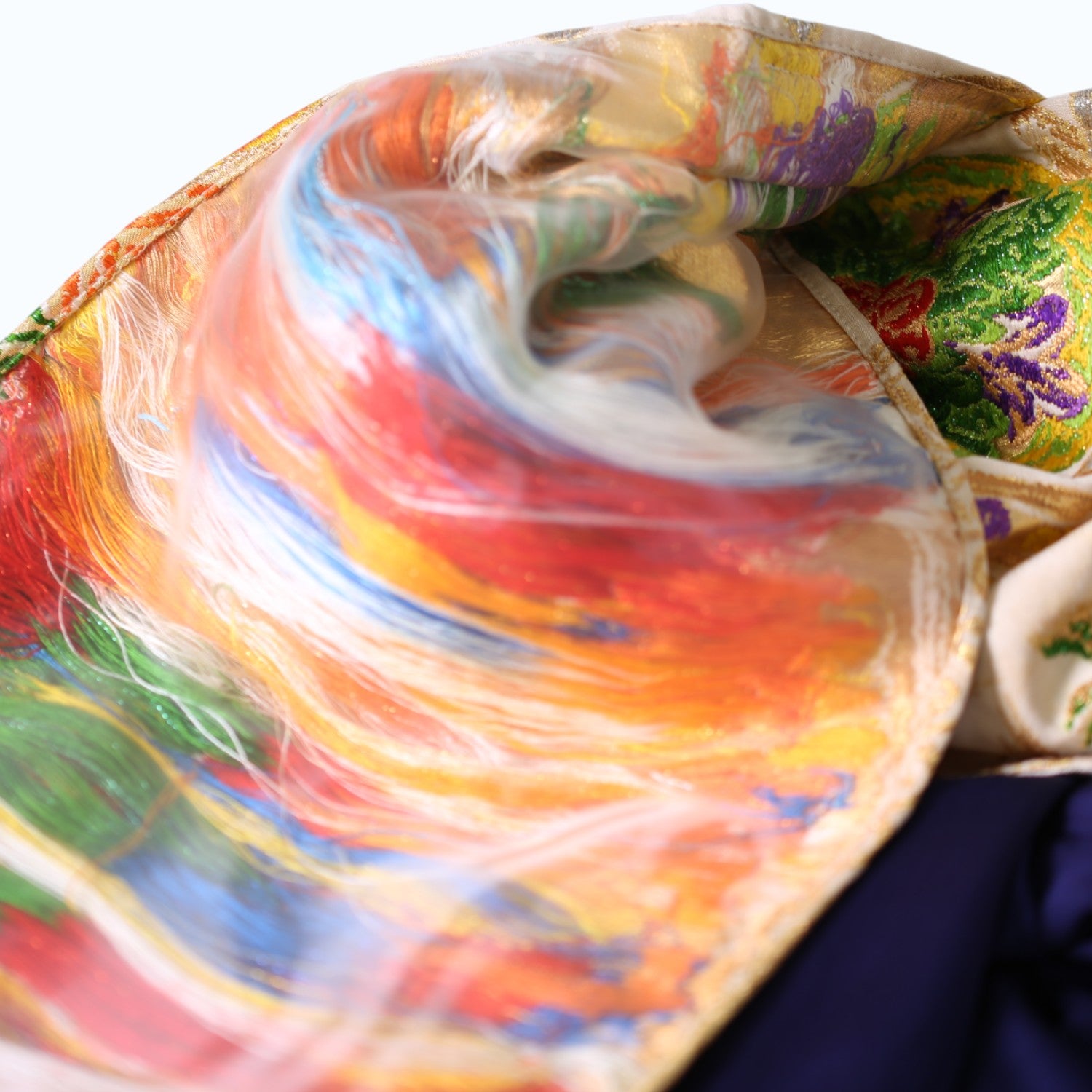 藍紫色の小紋と袋帯、和の贅沢パンツ