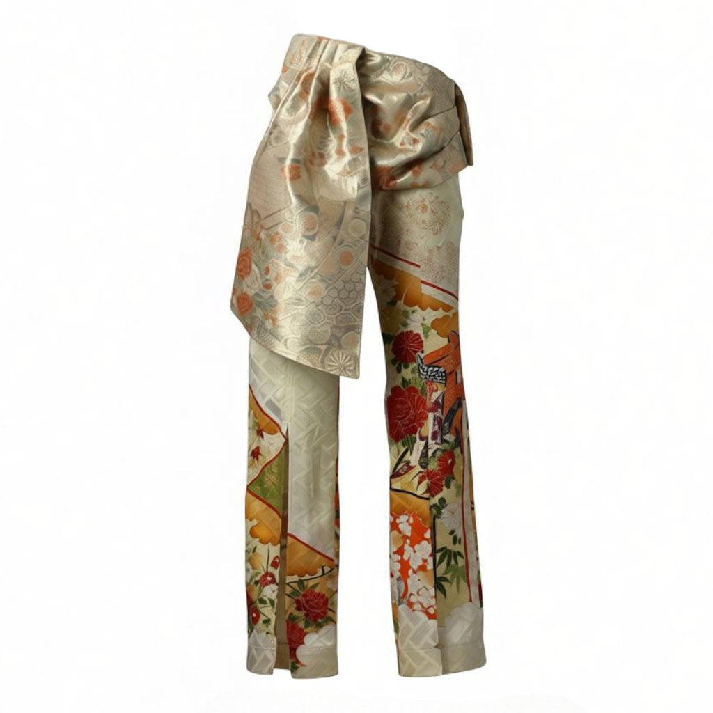 Pants with a noshi and a carriage design