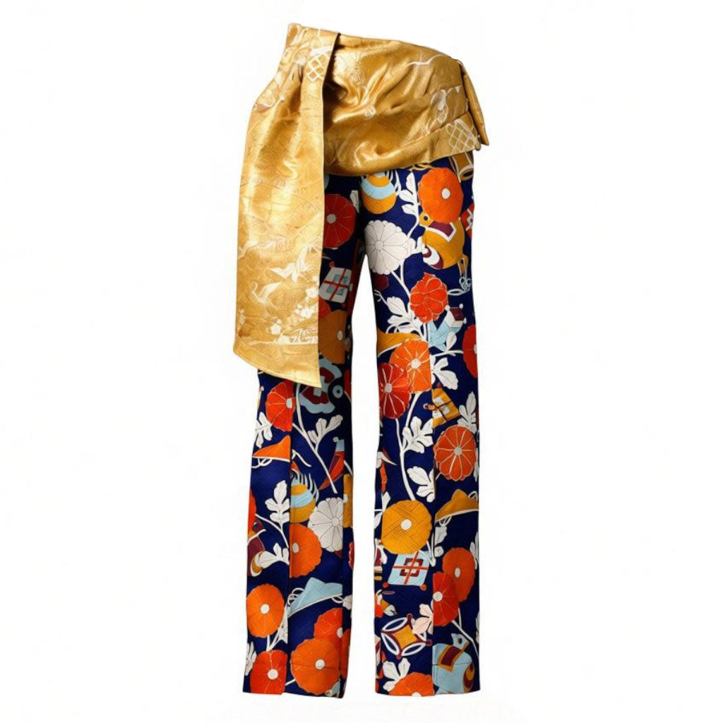 Elegant pants with gold lattice design of pine, bamboo, plum and cranes