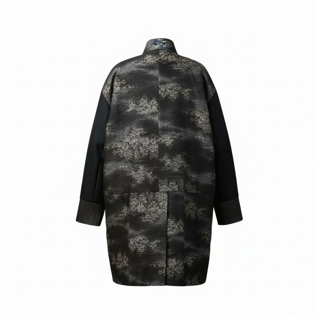 風景模様 紬のシンプルモダンコート