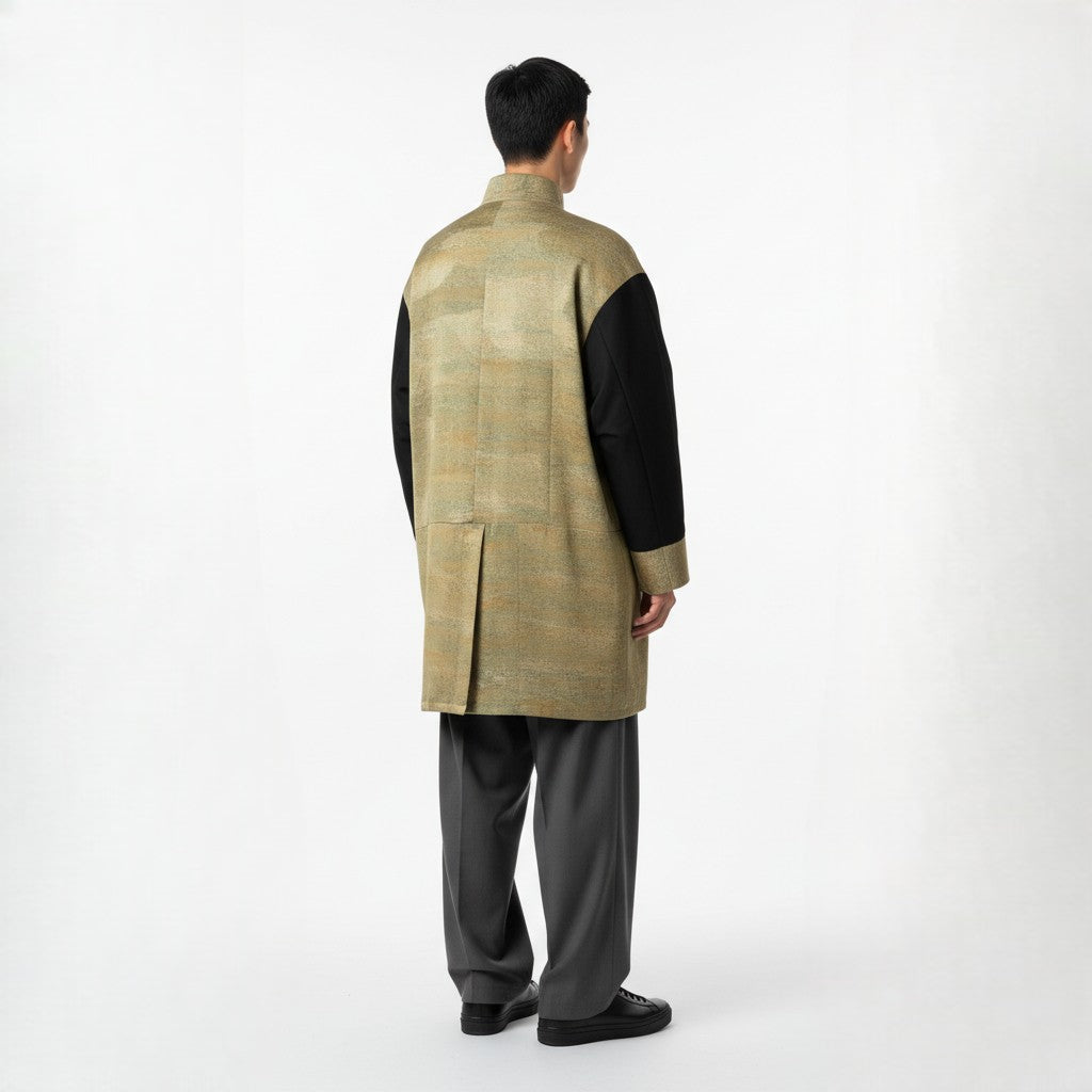 霞模様の黒袖モードコート