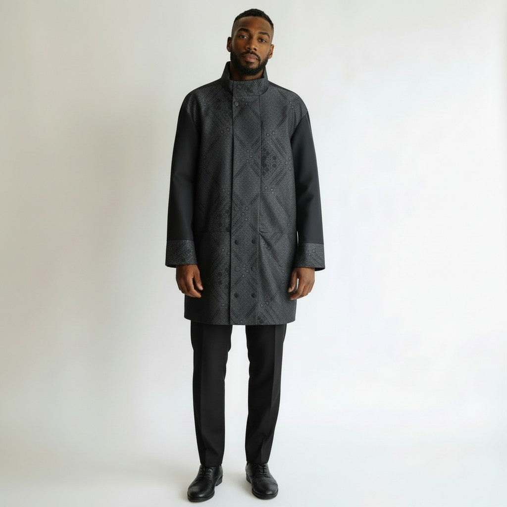 A glossy haori coat made from authentic Yuki Tsumugi silk