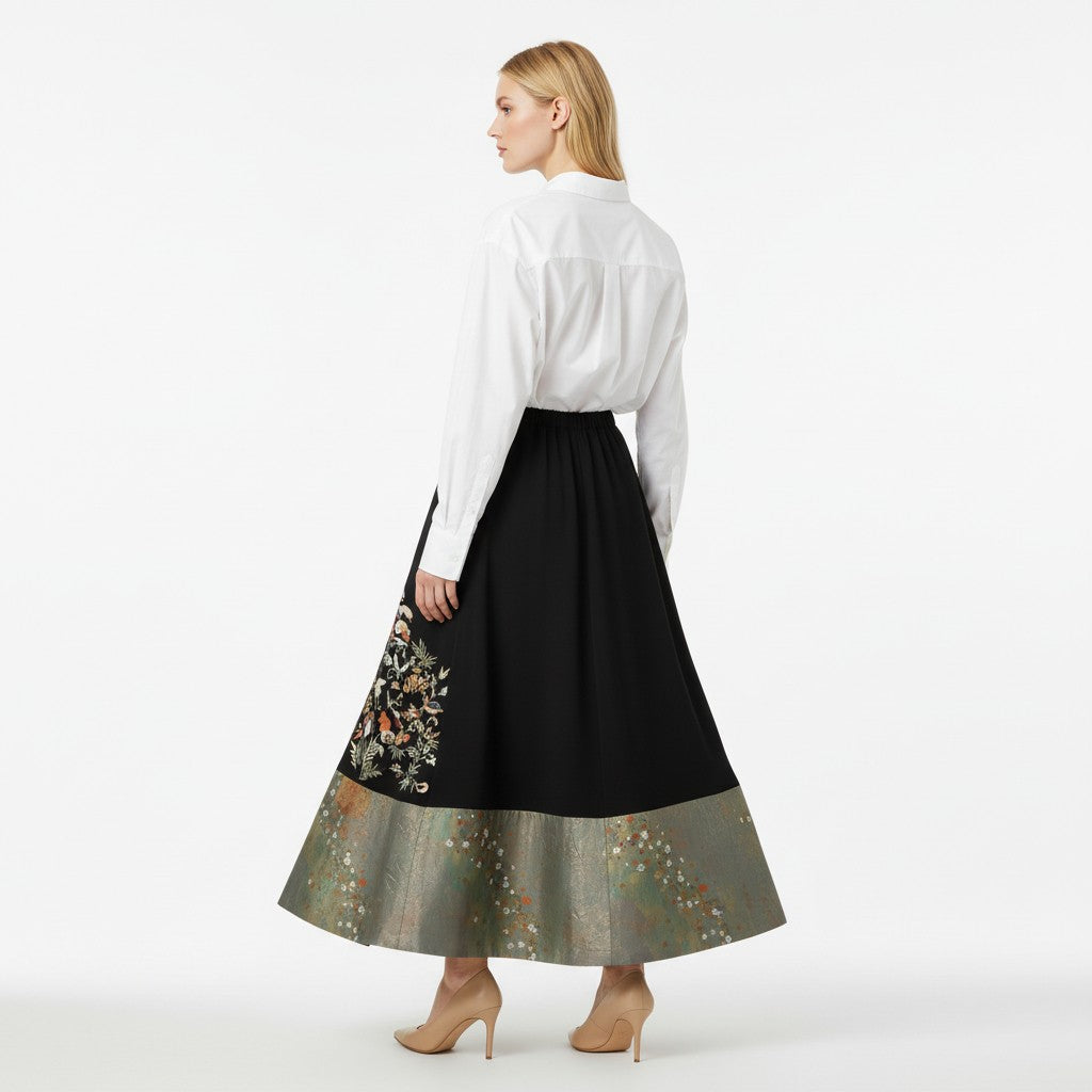 A timeless, lustrous gold-painted skirt