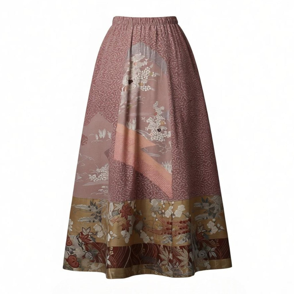 Visiting kimono skirt with gold-woven obi and hem decoration