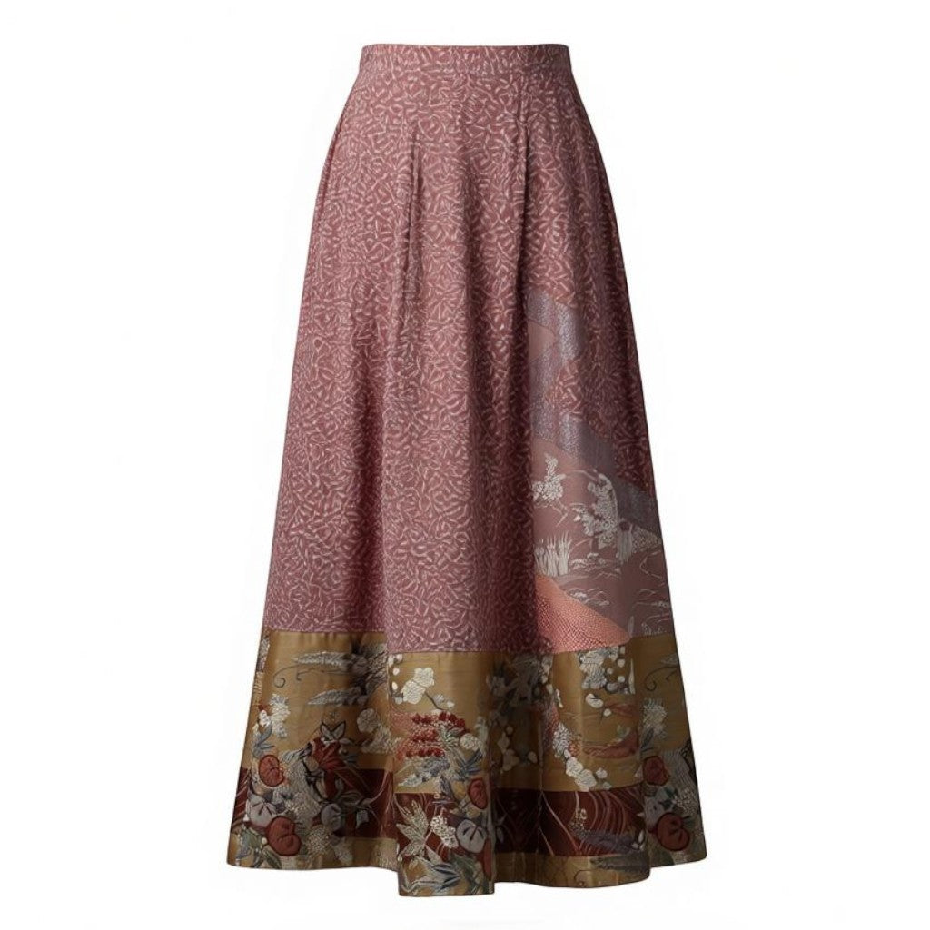Visiting kimono skirt with gold-woven obi and hem decoration