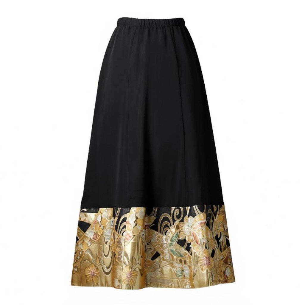 A dignified skirt in jet black and gold with butterflies fluttering about