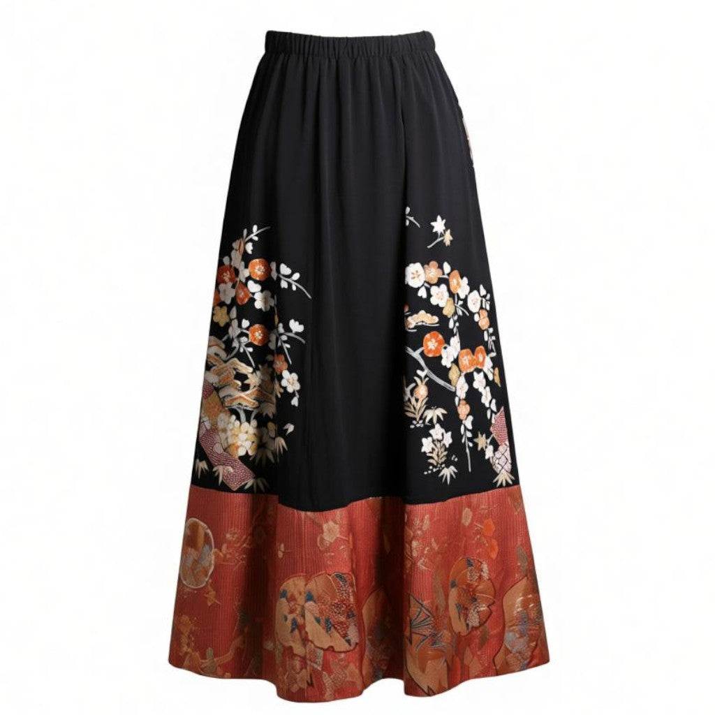 Black Tomesode and Matsukawabishi Pattern Japanese Modern Skirt