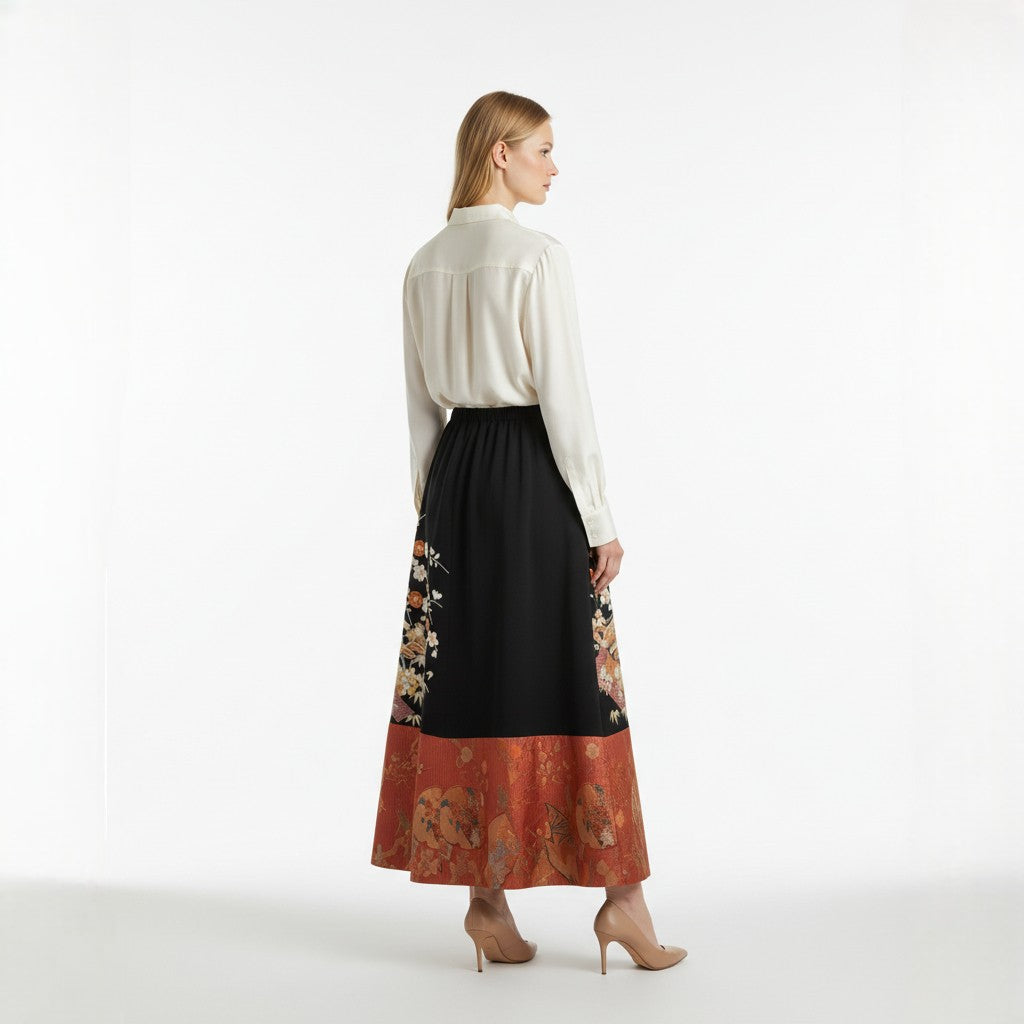 Black Tomesode and Matsukawabishi Pattern Japanese Modern Skirt