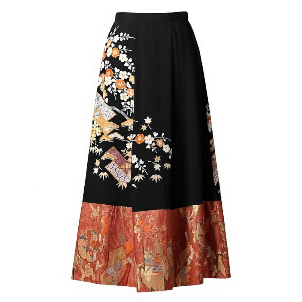 Black Tomesode and Matsukawabishi Pattern Japanese Modern Skirt