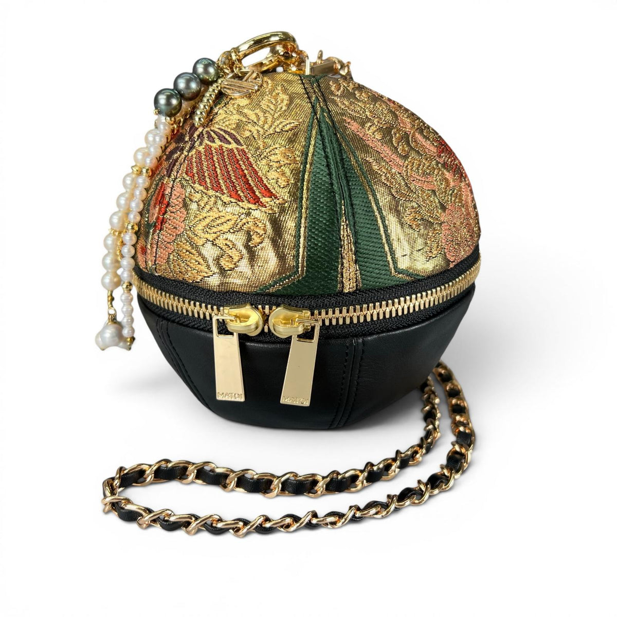鳳凰華紋の正絹帯と極上革のMari Bag