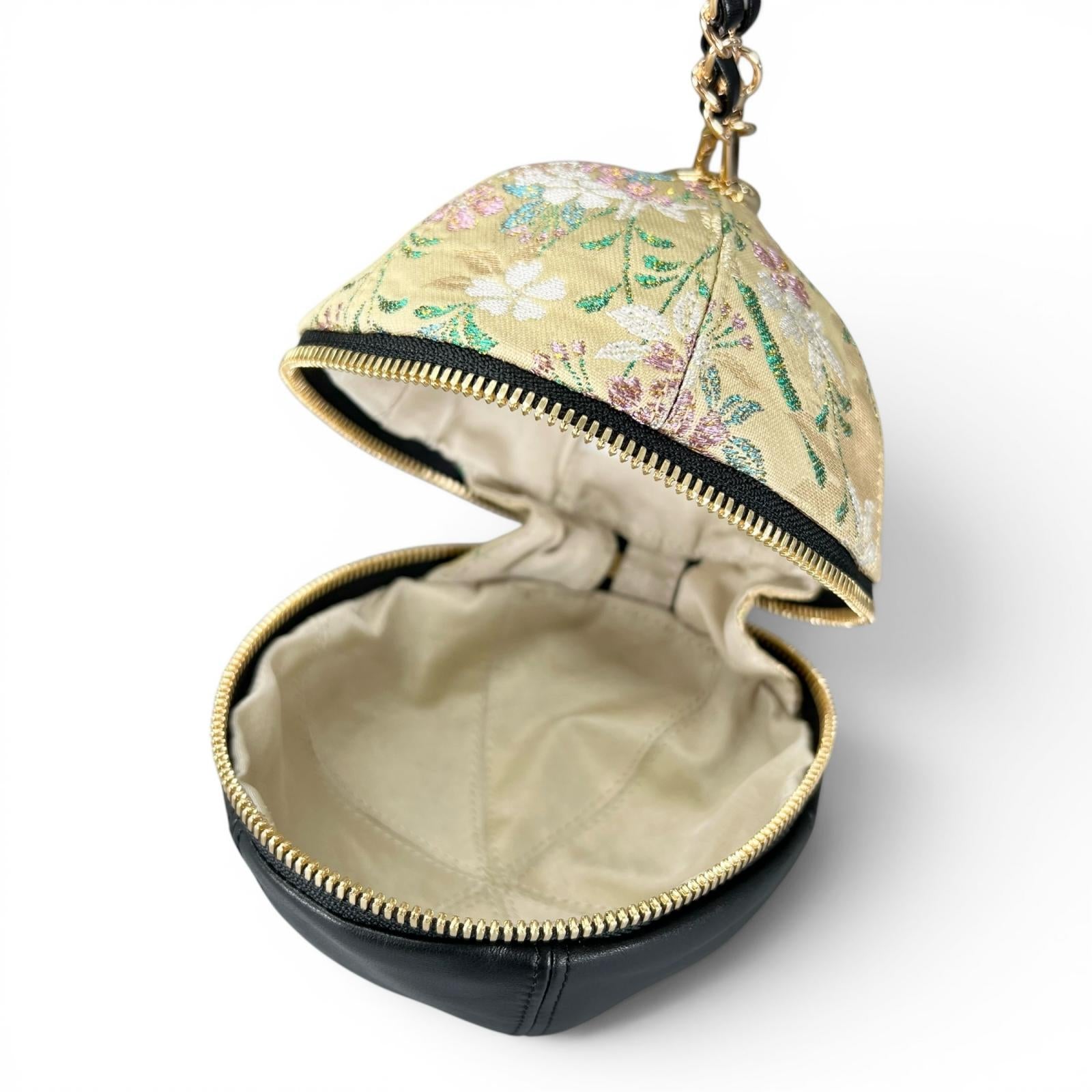 枝垂桜蝶帯と上質革のMari Bag