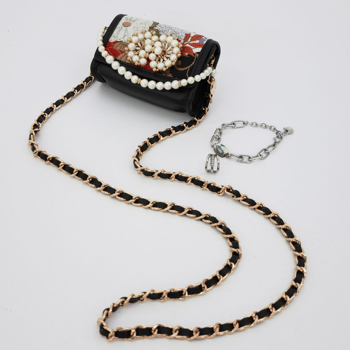 "Marumon Fuji Botan" Obi and Pearl Micro Bag