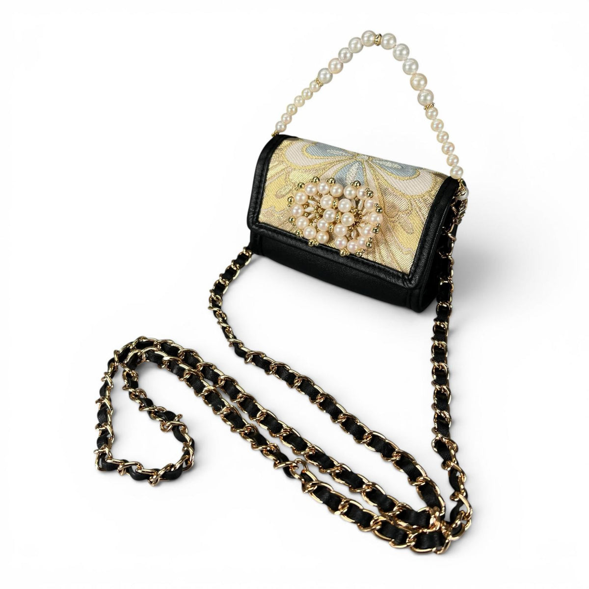 Jewel Micro Bag with 24K Pure Gold Leaf Obi and Akoya Pearls
