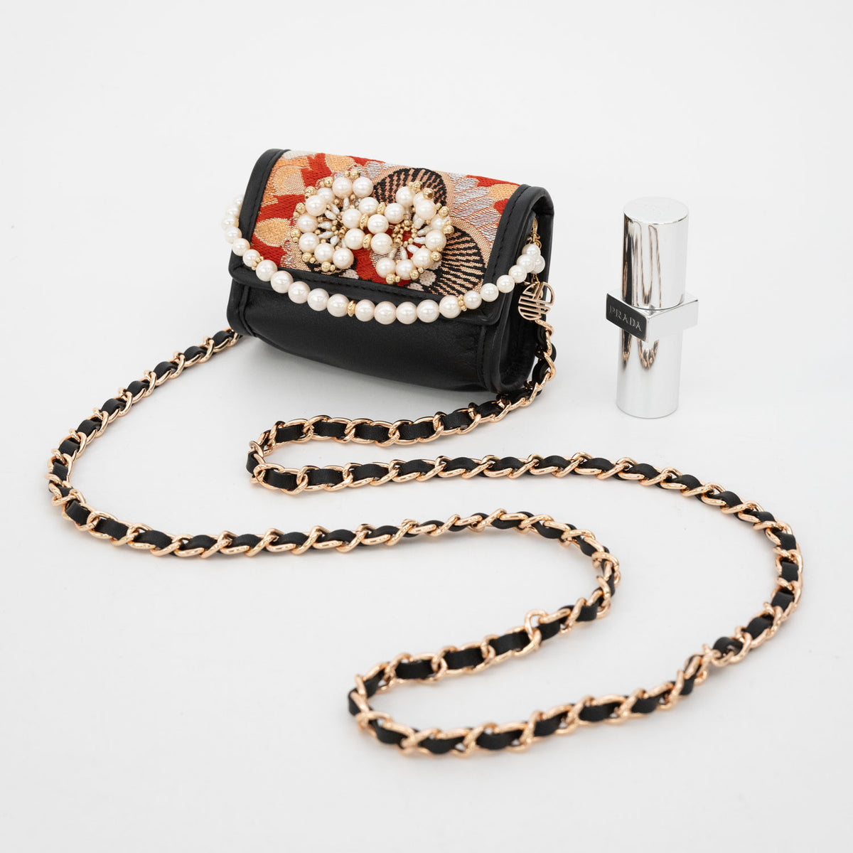 "Kikubun Kikkou" obi and akoya pearl micro bag