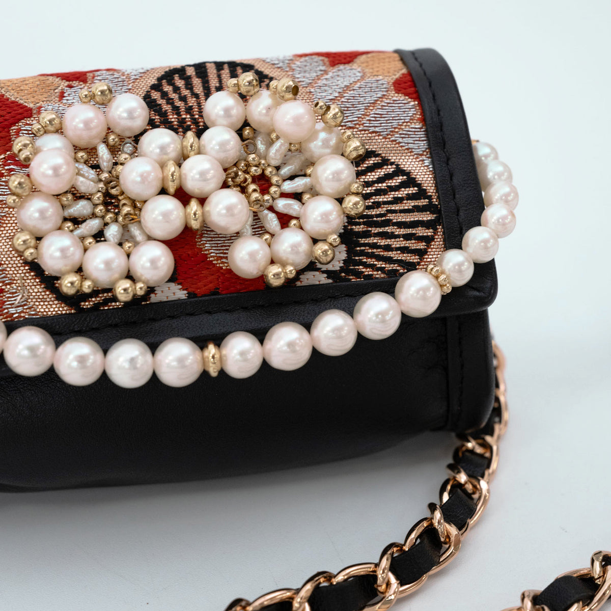 "Kikubun Kikkou" obi and akoya pearl micro bag