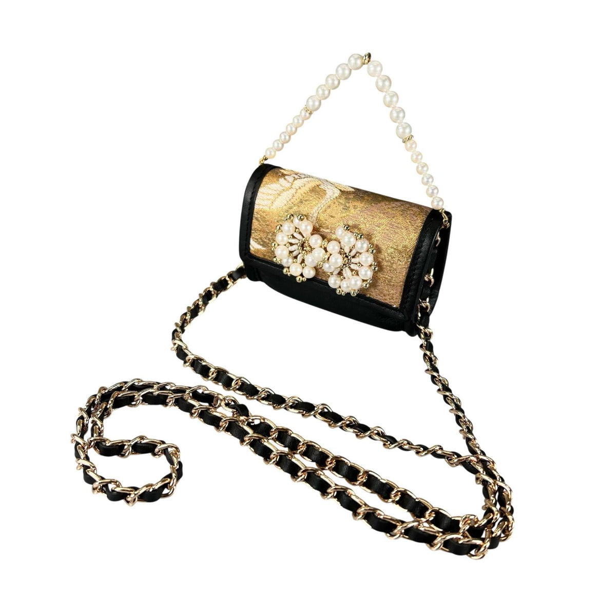"Cranes, Pine, Bamboo, and Plum" Gold Leaf Obi Micro Bag