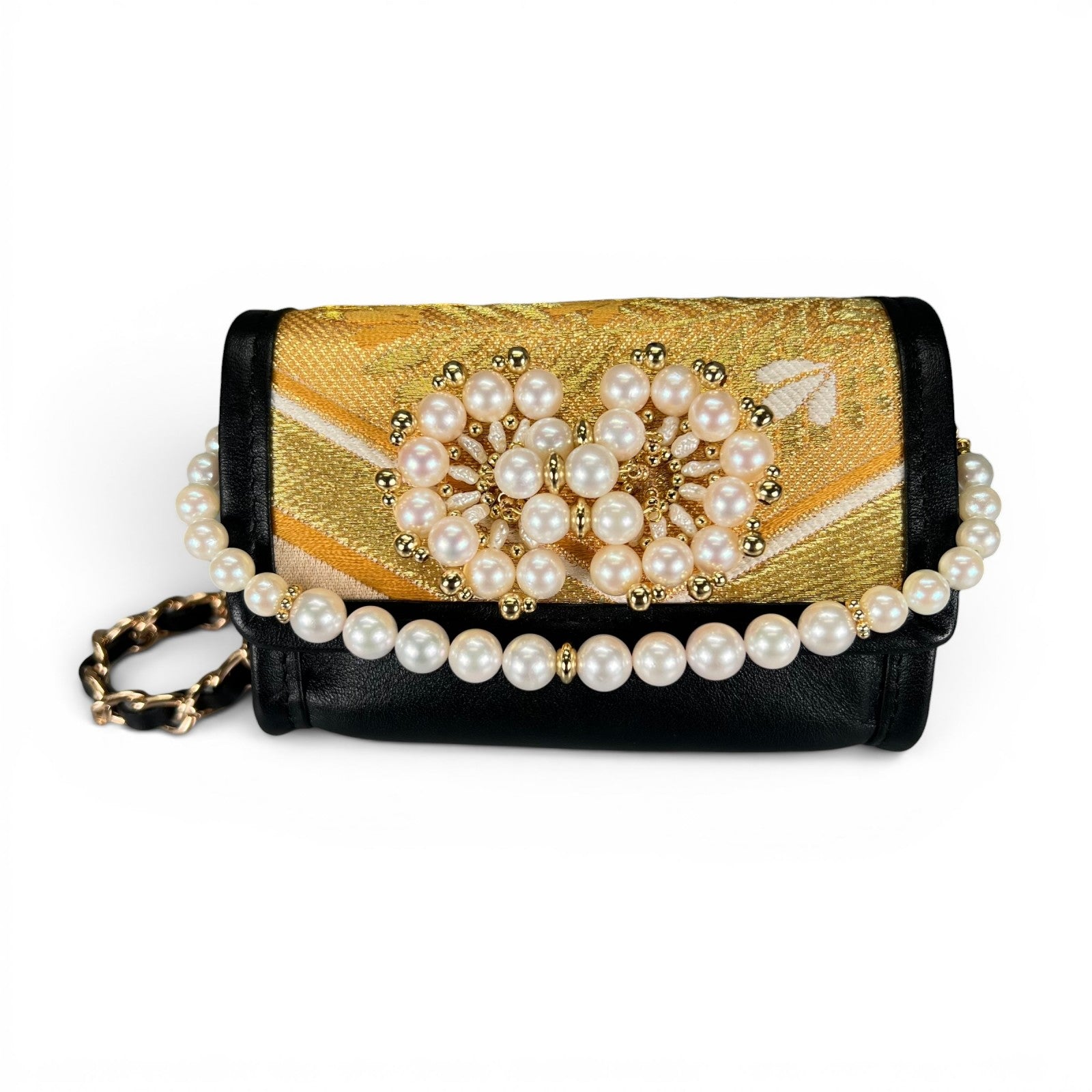 「亀甲下り藤」帯と真珠のMicro bag