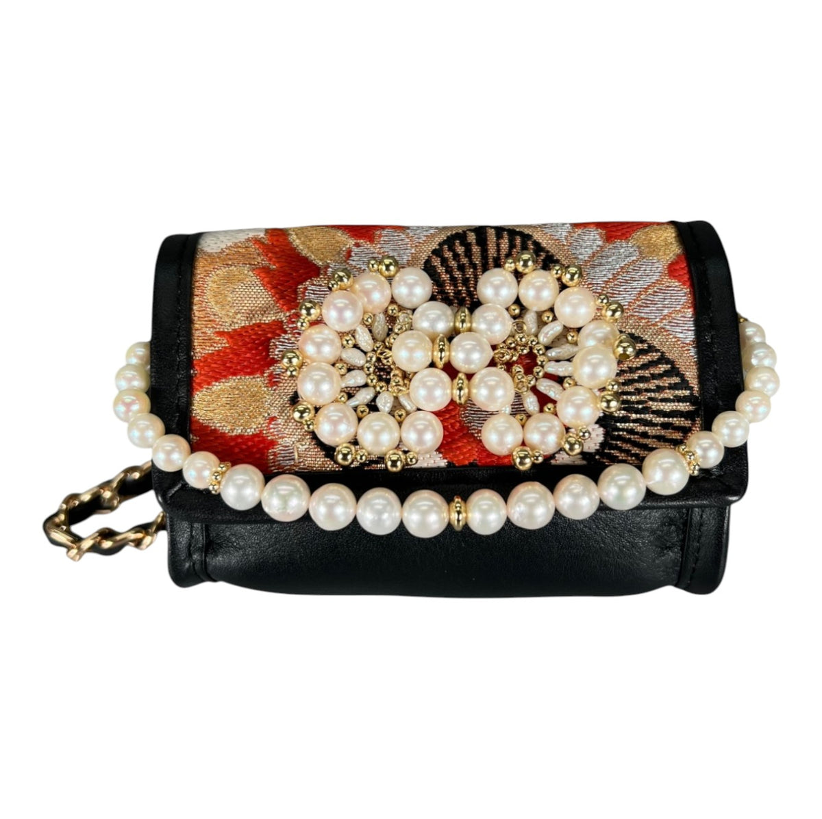 "Kikubun Kikkou" obi and akoya pearl micro bag