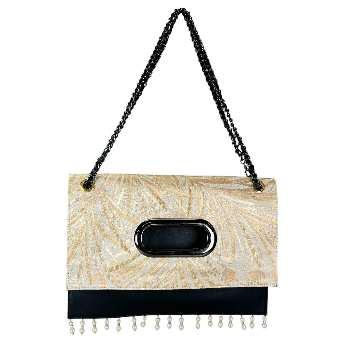 Wakamatsu and plum family crest, Akoya pearl embellished Clutch bag