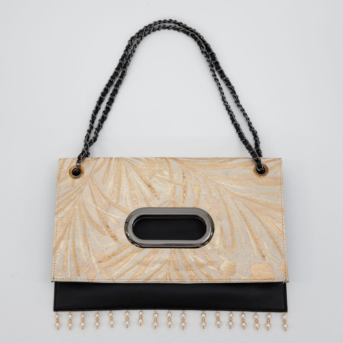 Wakamatsu and plum family crest, Akoya pearl embellished Clutch bag