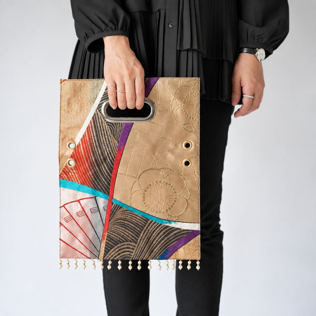 源氏香と梅の記憶、真珠煌めく帯のClutch bag