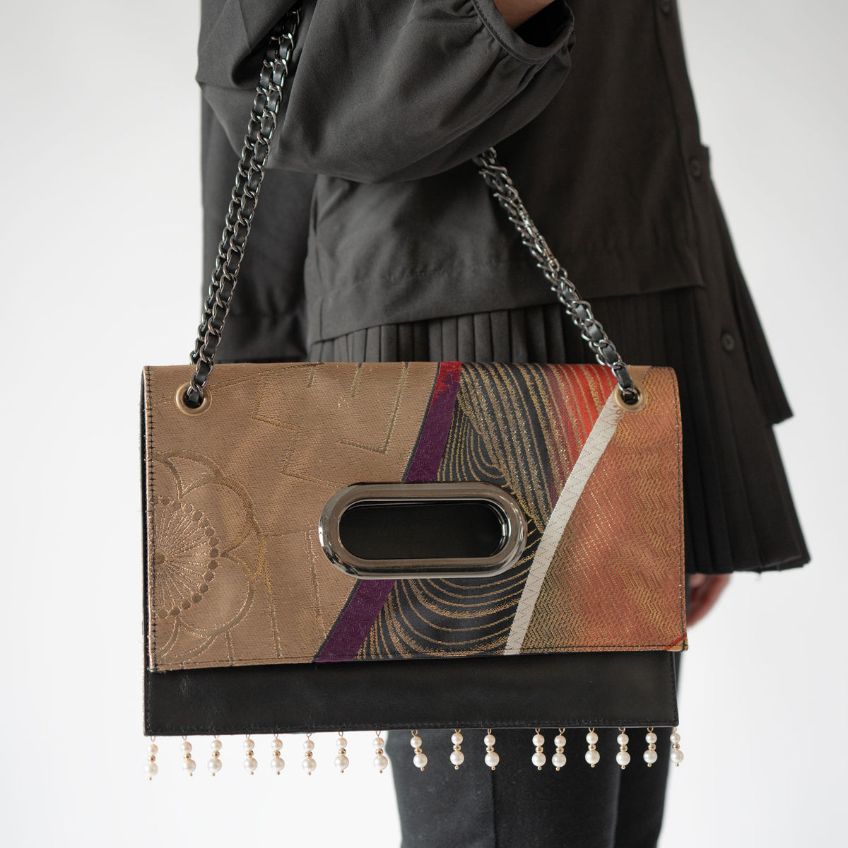 源氏香と梅の記憶、真珠煌めく帯のClutch bag