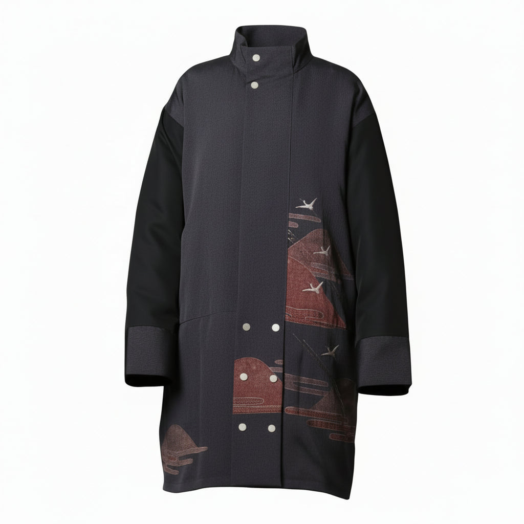 遠山ヱ霞鶴刺繍 訪問着のモダンコート