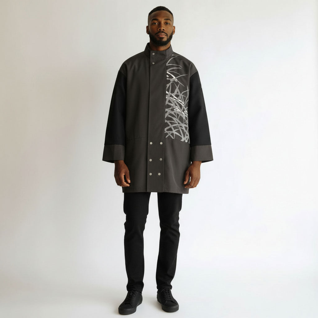 A supreme modern coat, crafted with Ryusui Kusaba's visiting kimono