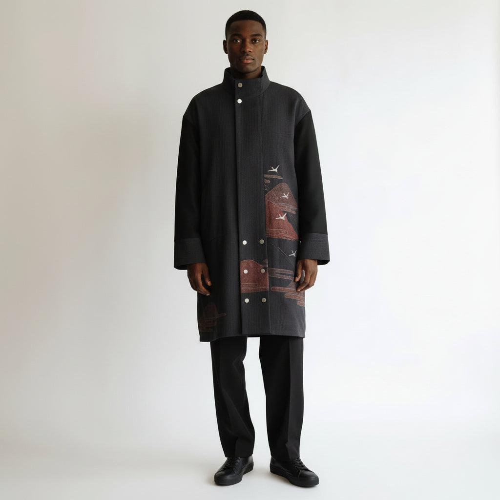 遠山ヱ霞鶴刺繍 訪問着のモダンコート