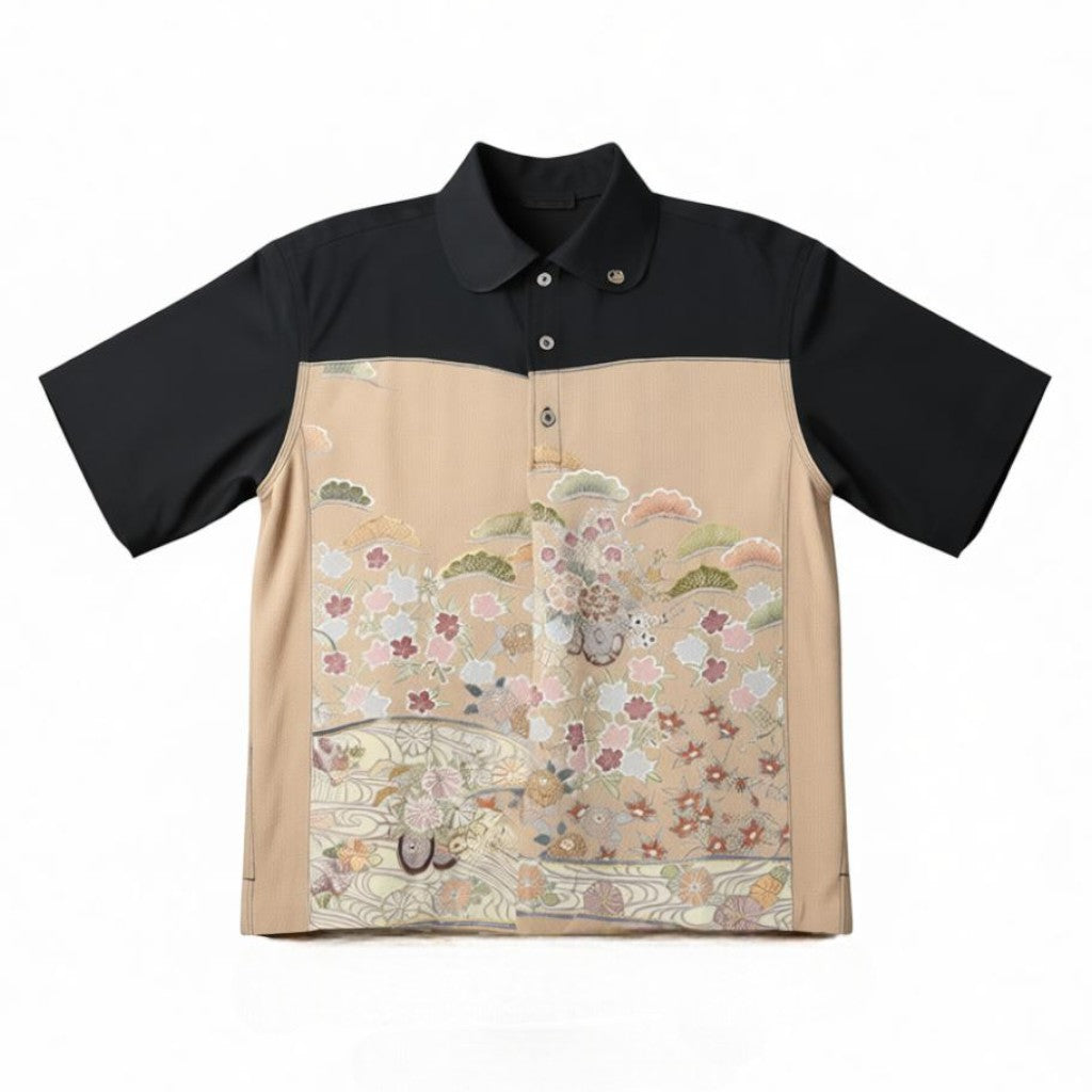 刺繍が光る紋付羽二重シルクシャツ