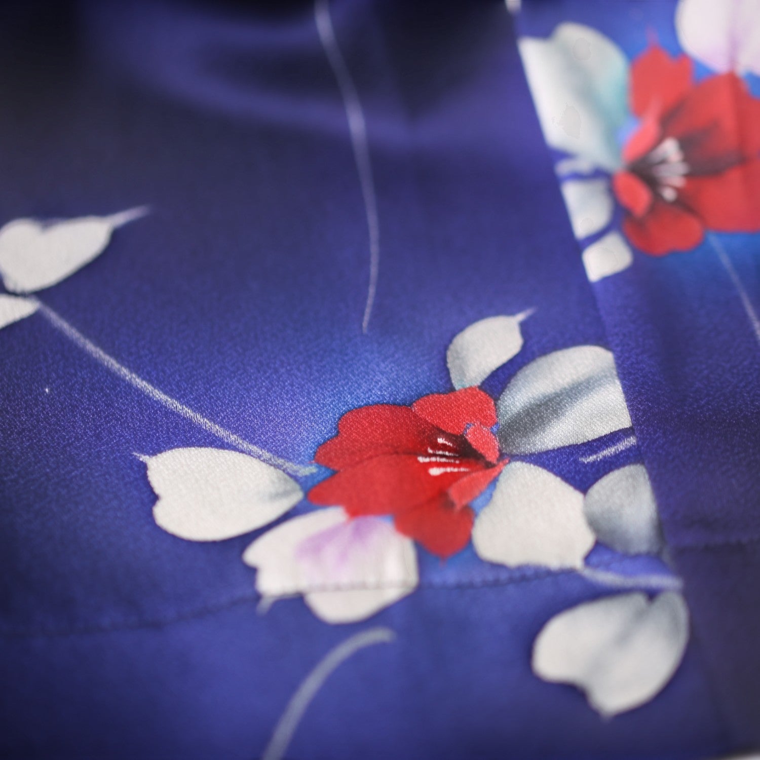 藍紫色の小紋と袋帯、和の贅沢パンツ