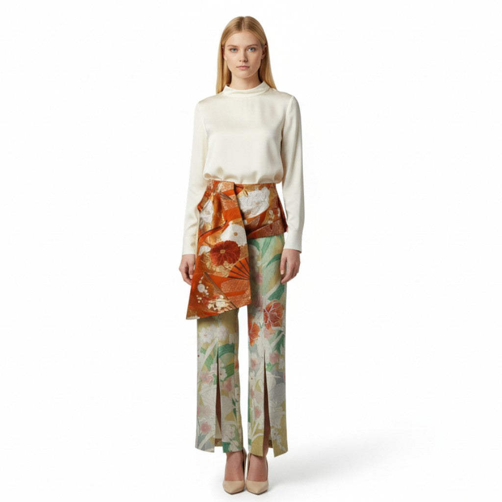 Sparkling floral fan design with elegant pants