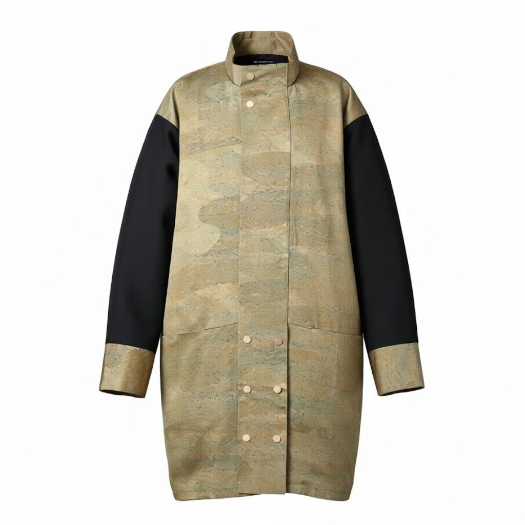 霞模様の黒袖モードコート