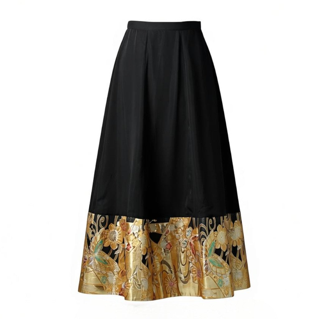 A dignified skirt in jet black and gold with butterflies fluttering about