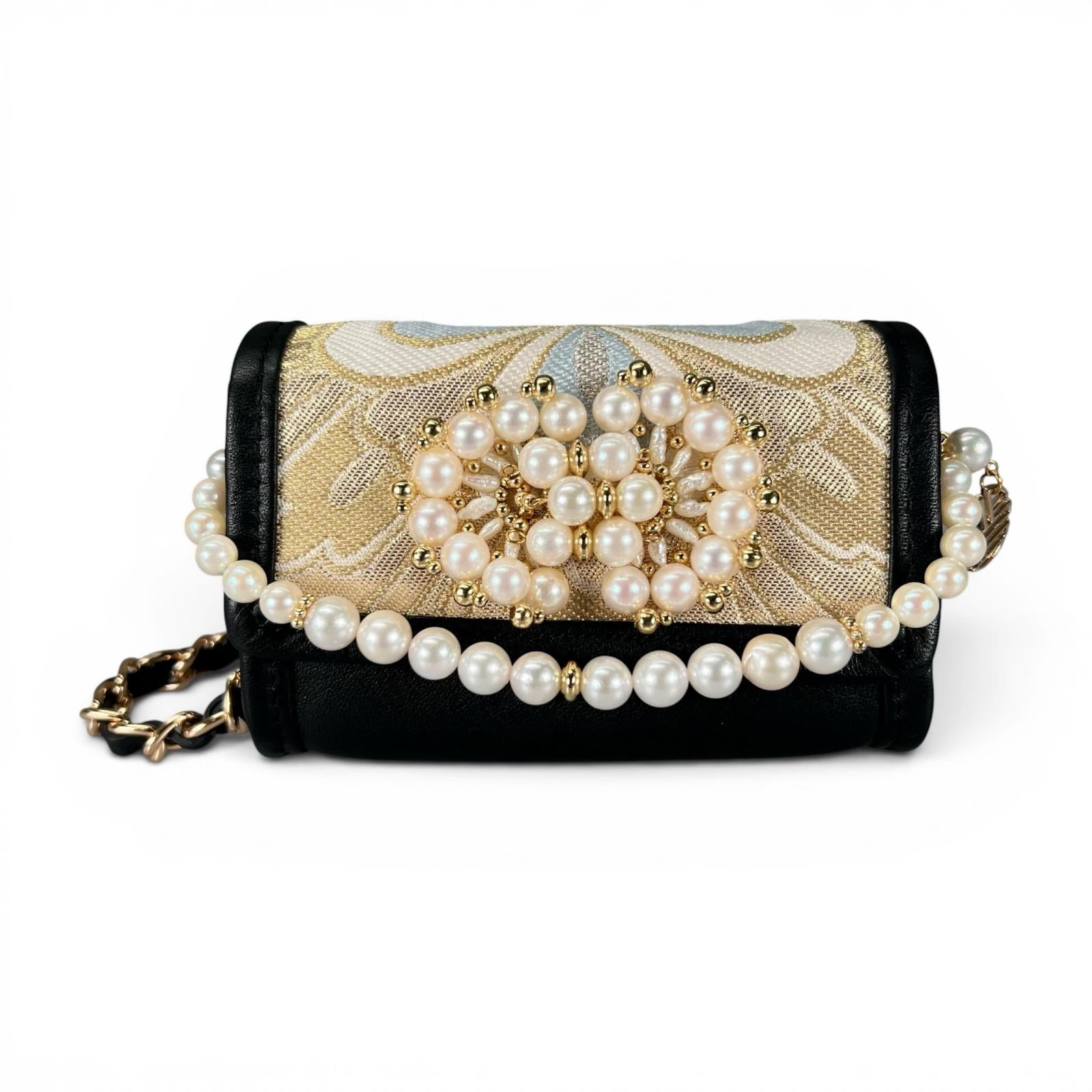 Jewel Micro Bag with 24K Pure Gold Leaf Obi and Akoya Pearls