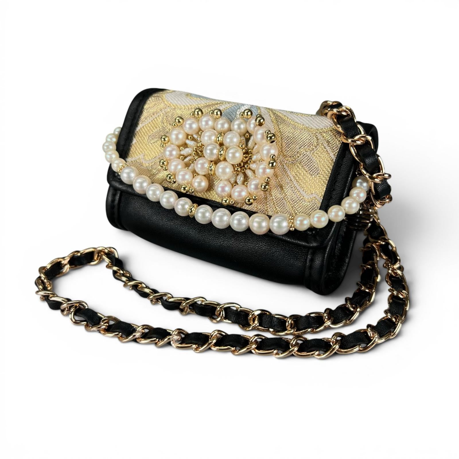 Jewel Micro Bag with 24K Pure Gold Leaf Obi and Akoya Pearls