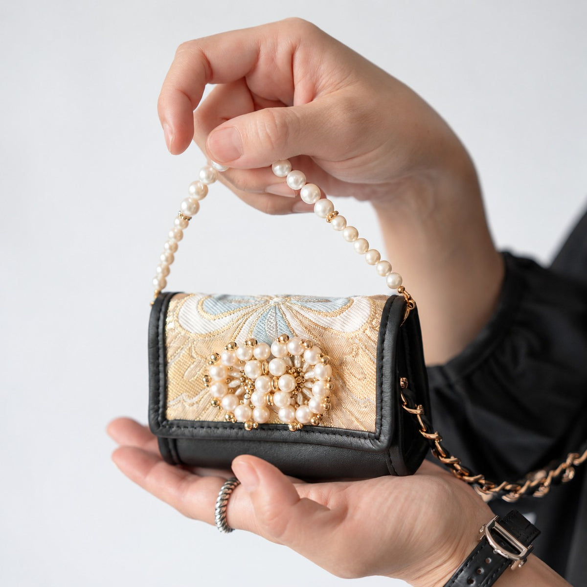 Jewel Micro Bag with 24K Pure Gold Leaf Obi and Akoya Pearls