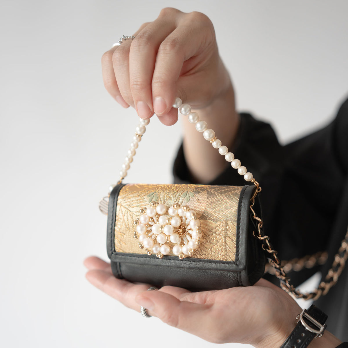 "Yukiwa Wakamatsu" Obi and Pearl Micro Bag